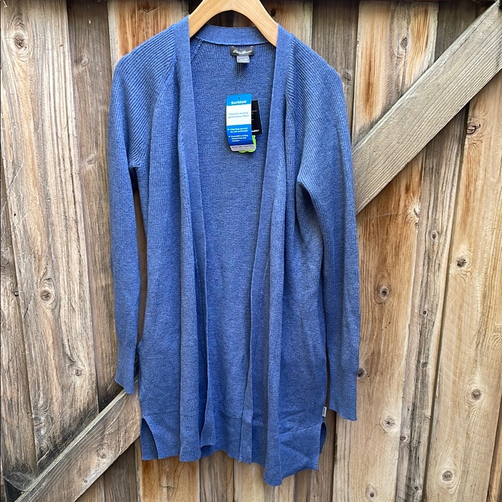 Blue Open Front Cardigan Sweater